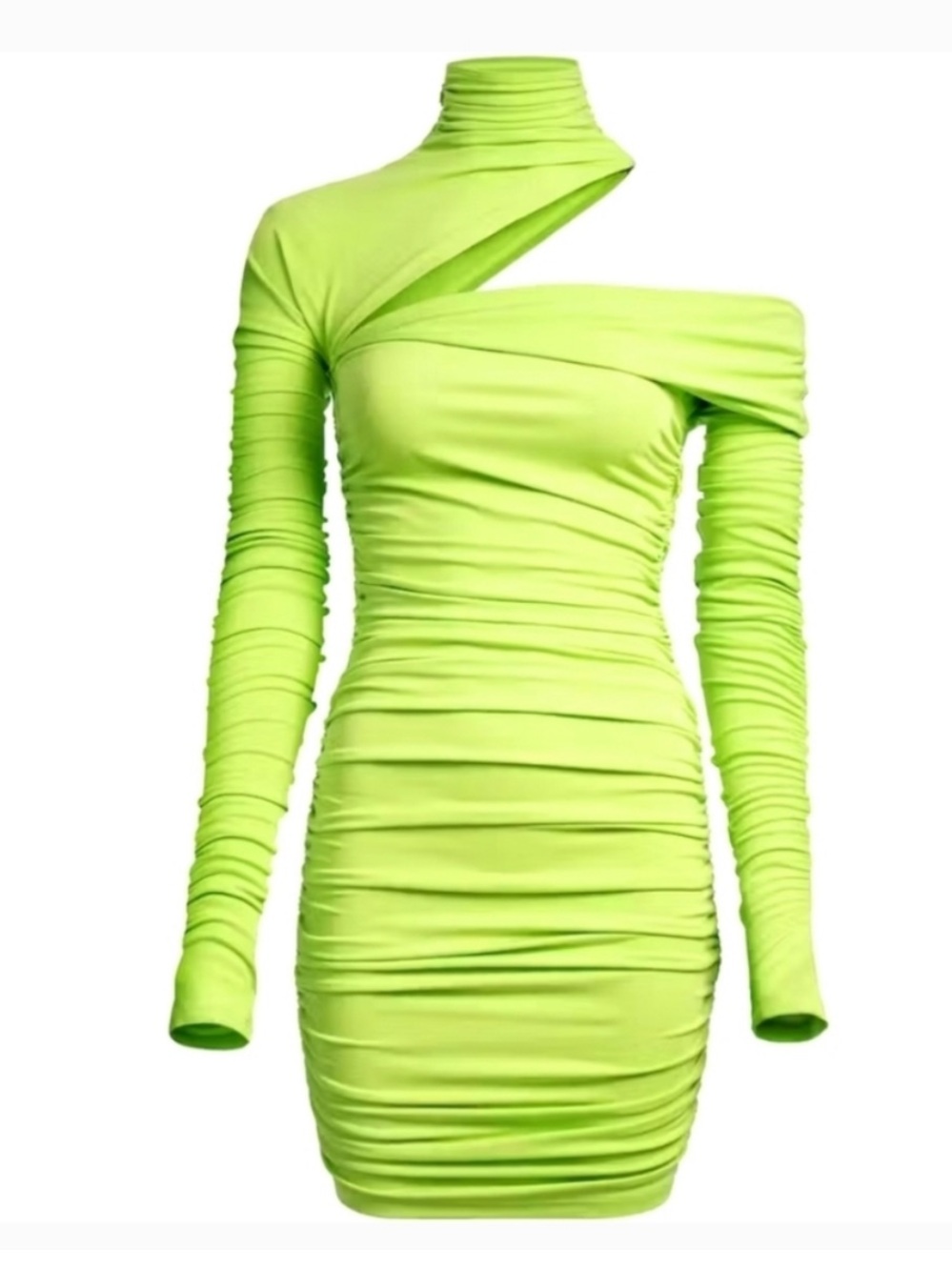Mugler for H&M Neon Lime Stretch ruched dress, size S